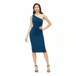 Dress The Population Blue One Shoulder Peacock Teal Blue Dress